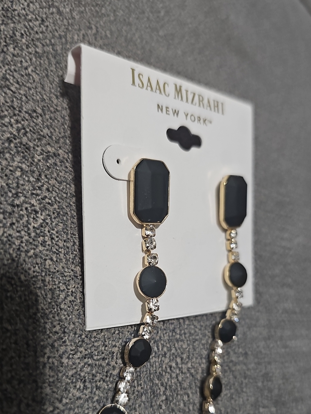 NWT Isaac Mizrahi Gold Tone Faux Pearl Black Drop Earrings - Picture 5 of 5